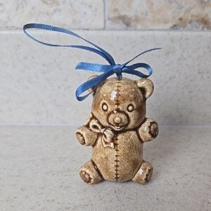 Vintage 1980s Duncan Ceramic Teddy Bear Christmas Ornament